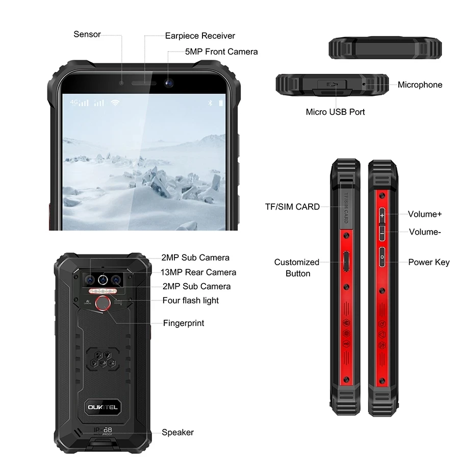 OUKITEL WP5 4G Rugged SmartPhone Quad Core 4GB 32GB 8000mAh Mobile Phone 5.5 Inch Waterproof MT6761 Triple Camera Phone