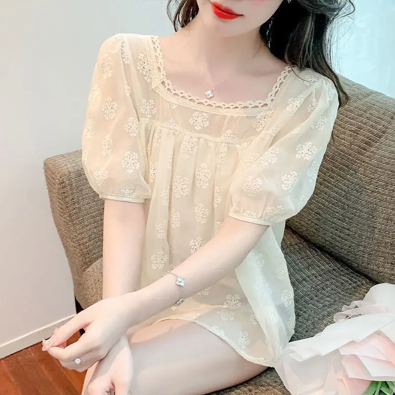 Блузка женская с квадратным вырезом Модная элегантная Свободная рубашка