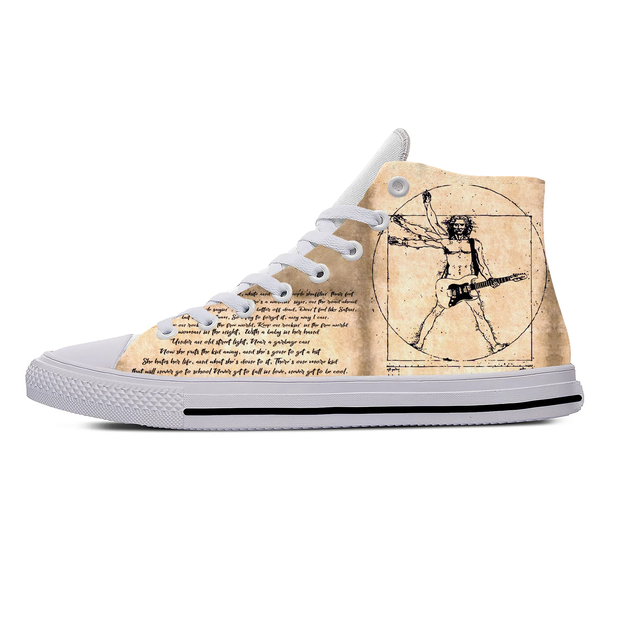 

Da Vinci Guitar High Top Sneakers Mens Womens Teenager Casual Shoes Canvas Running Shoes 3D Print Breathable Lightweight shoe
