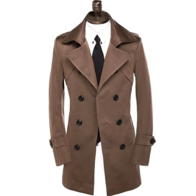 

Korean Style Men'S Trench Coat Mid-Teen Spring And Autumn Mid-Length Double-Breasted Slim Jacket Gabardinas Jaqueta Masculina