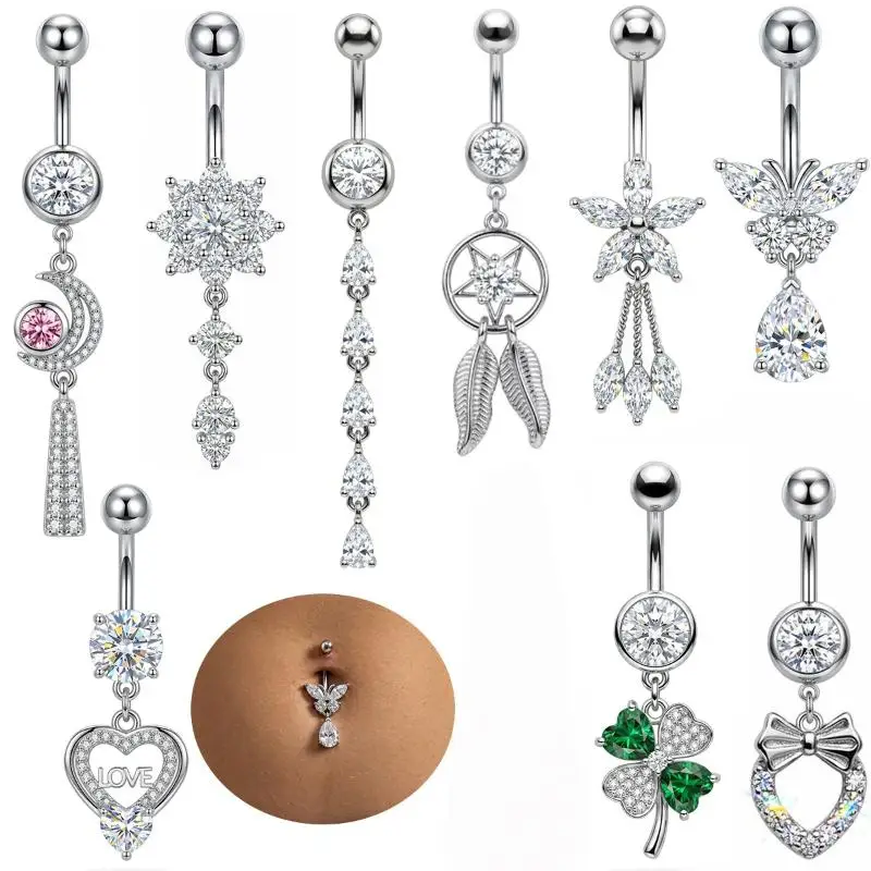 Кольцо для пирсинга пупка из нержавеющей стали с подвесками в виде бабочки, цветка, сердца и циркона, украшение для женщин (art.: 3920dc1dd1e11) - 3920dc1dd1e11