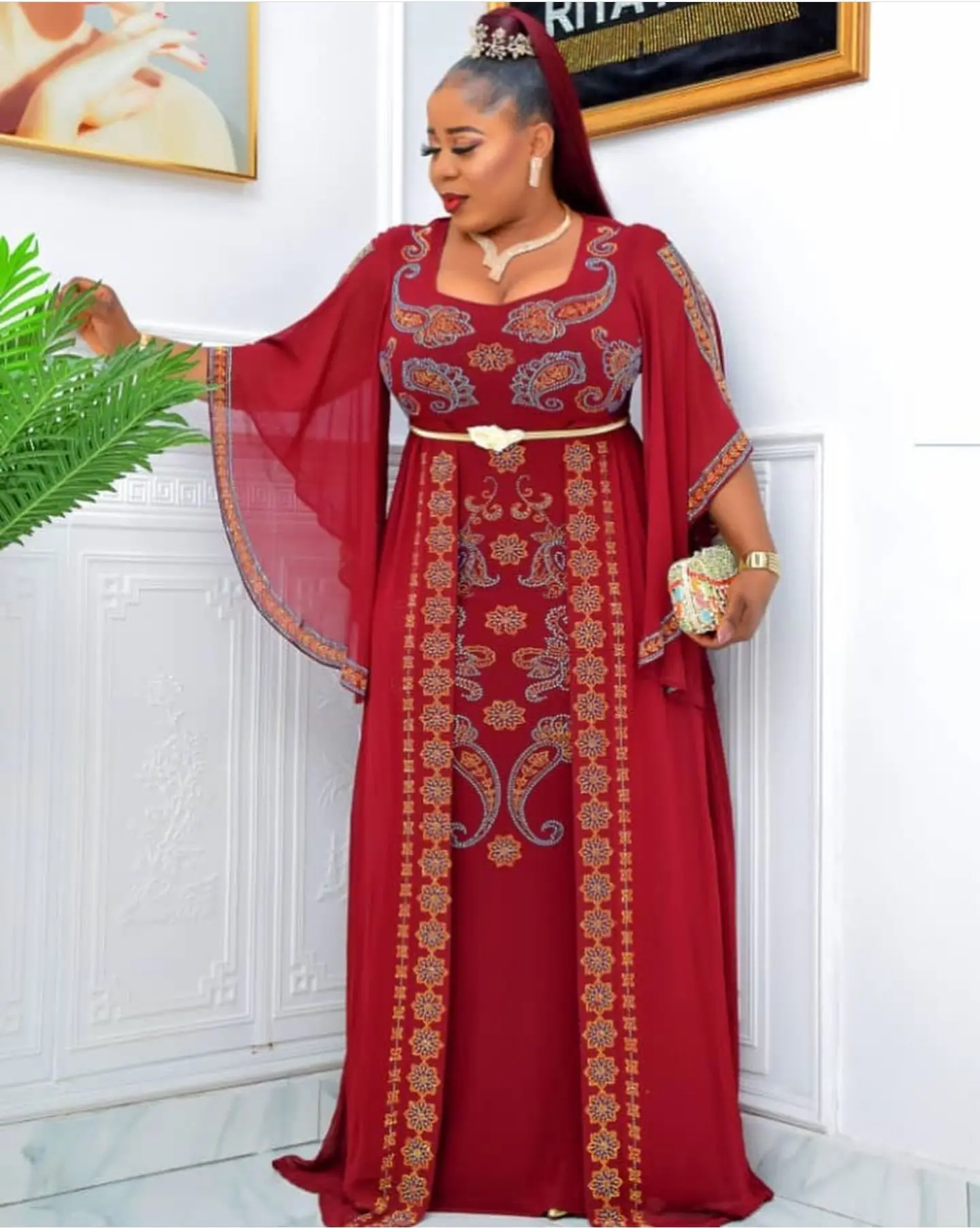 

2022 Spring Autumn African Women Half Sleeve Black Red Dark Blue Polyester Long Dress African Robes African Clothes for Women