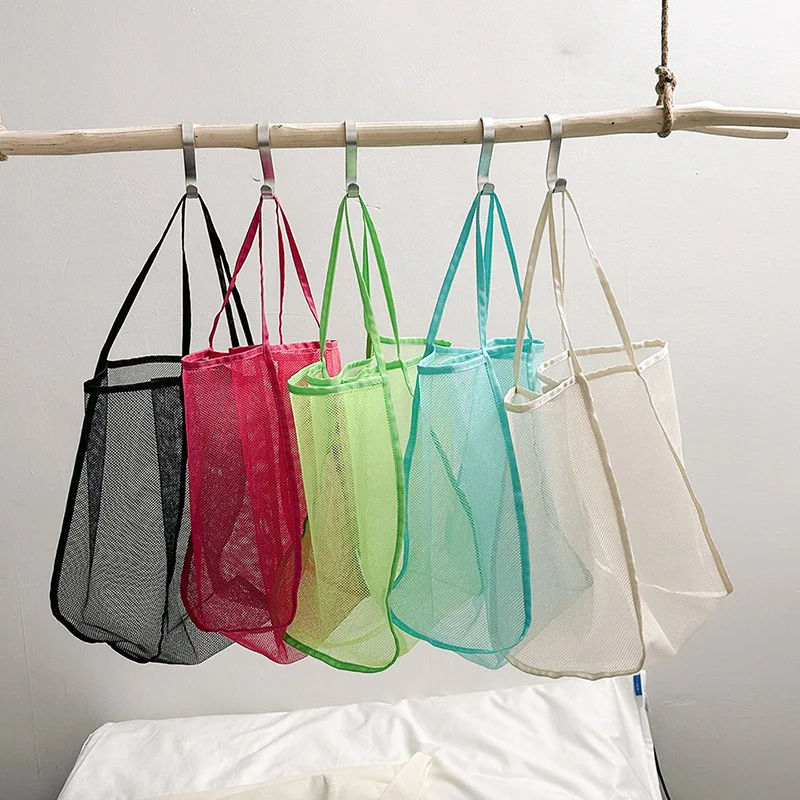 

Women Mesh Tote Bag Reusable Transparent Fashion Shoulder Beach Bag Hollow Out Casual Shopping Bag Organizer Folding Bags