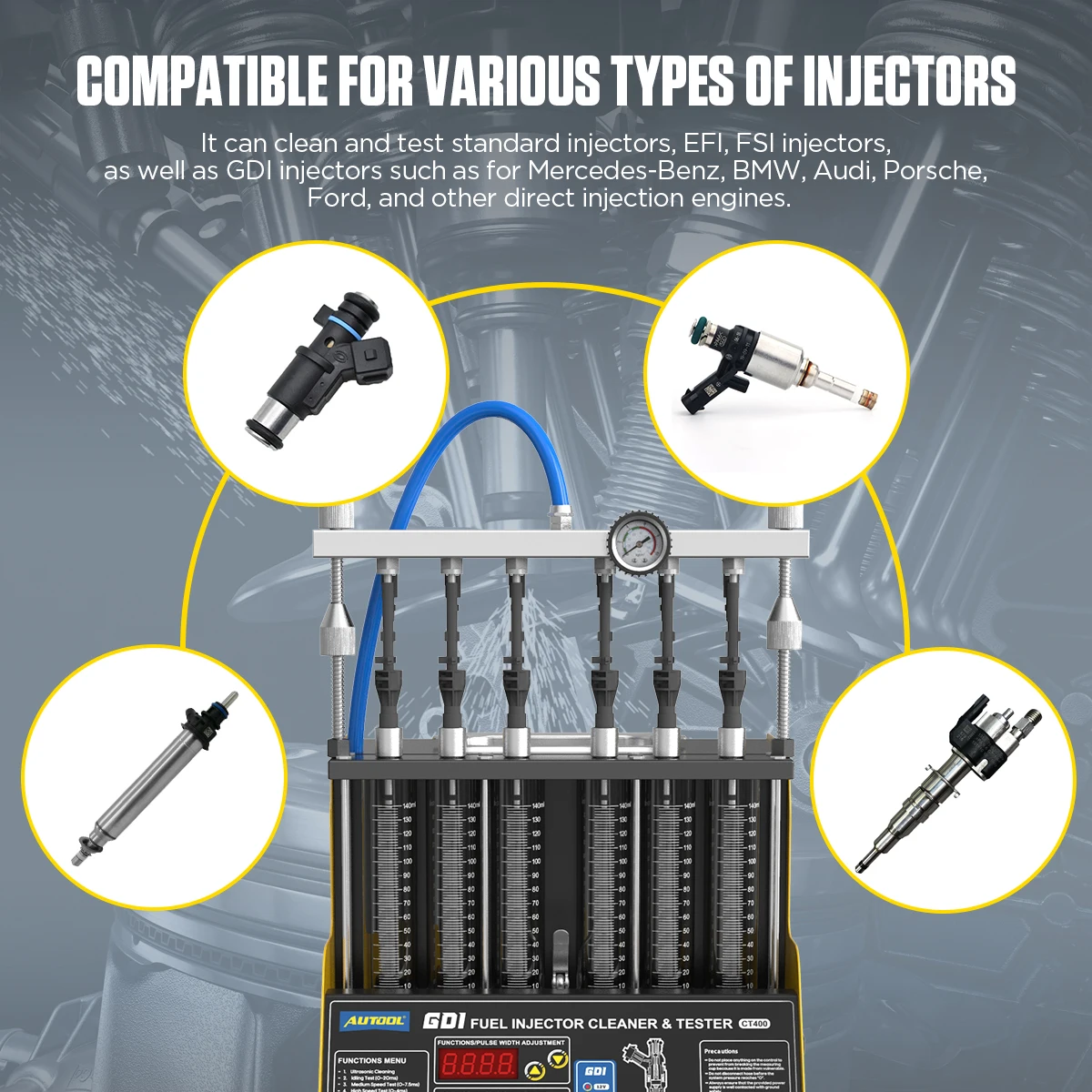 AUTOOL CT400 GDI Очиститель и тестер топливных форсунок Универсальная машина высокого
