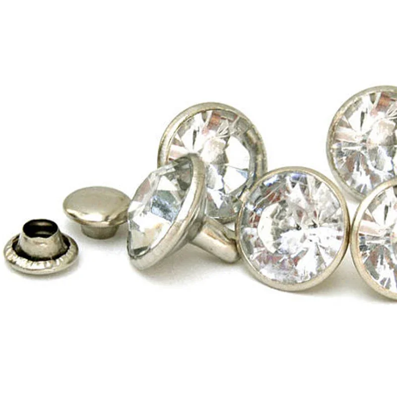 Заклепки-трубки со стразами золотистые/серебристые 500 шт./комплект