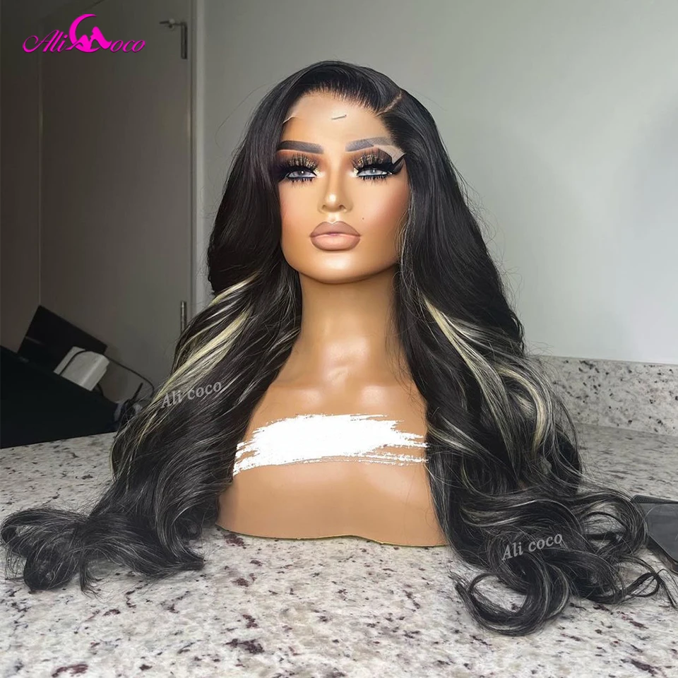 

Ali Coco Colored Highlight Grey Body Wave Wig 13x4 Lace Frontal Human Hair Wigs 180% Brazilian Wigs For Women Colored Wig