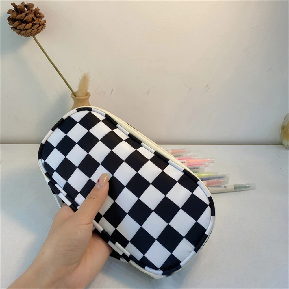 

Student Large Capacity Pencil Case Chessboard Checkerboard Pen Storage Bag Portable Students Gifts Pencil Bag Case Simple