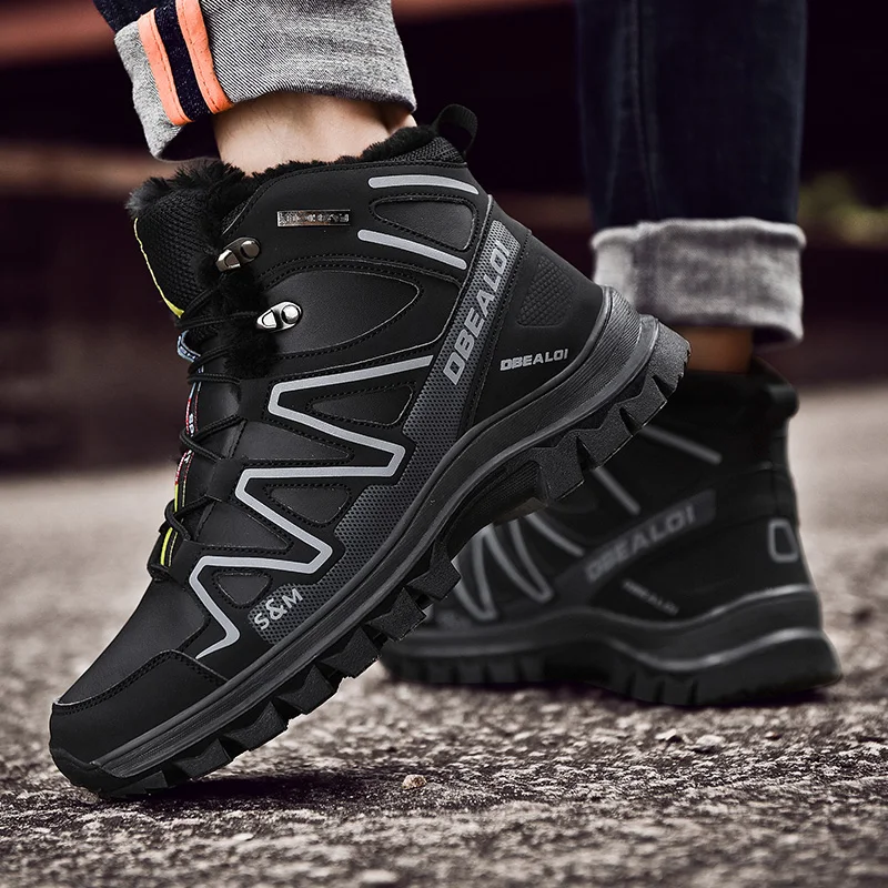 High Quality Winter Hiking Shoes Men Snow Boots Outdoor Travel Warm Plush Lined Waterproof Combat Boots Hiking Ankle Boots