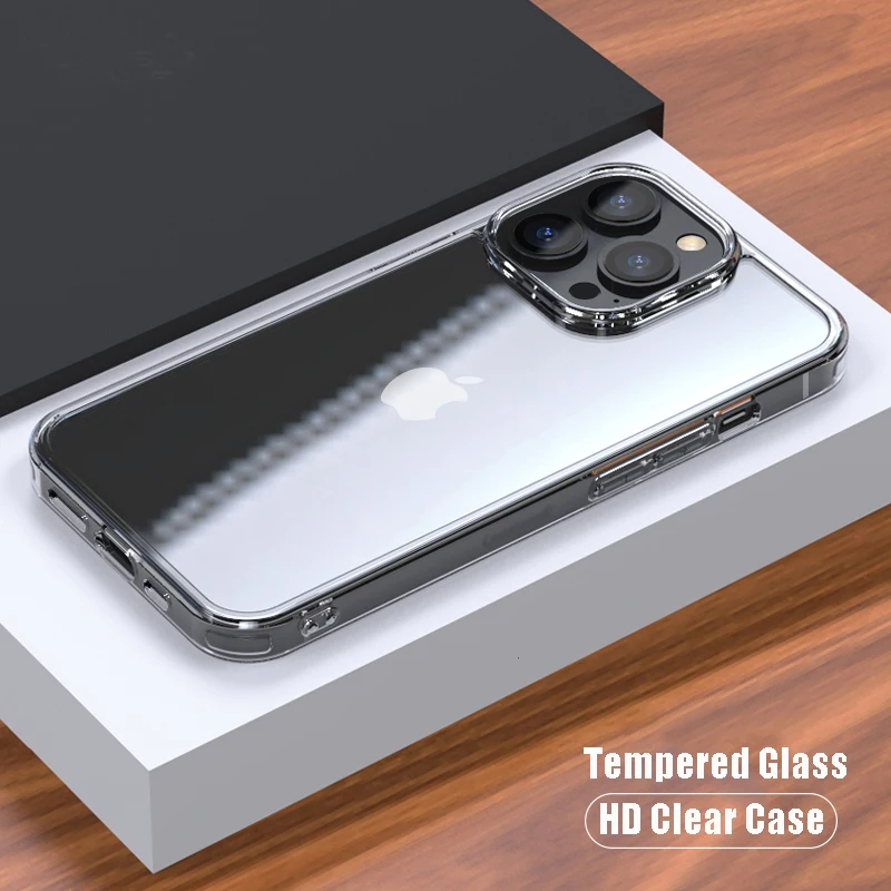 

Роскошный прозрачный чехол из закаленного стекла для iPhone 11 12 13 Pro XS Max 13Mini X XR, прозрачный жесткий чехол для iPhone 7 8 Plus SE2, чехлы