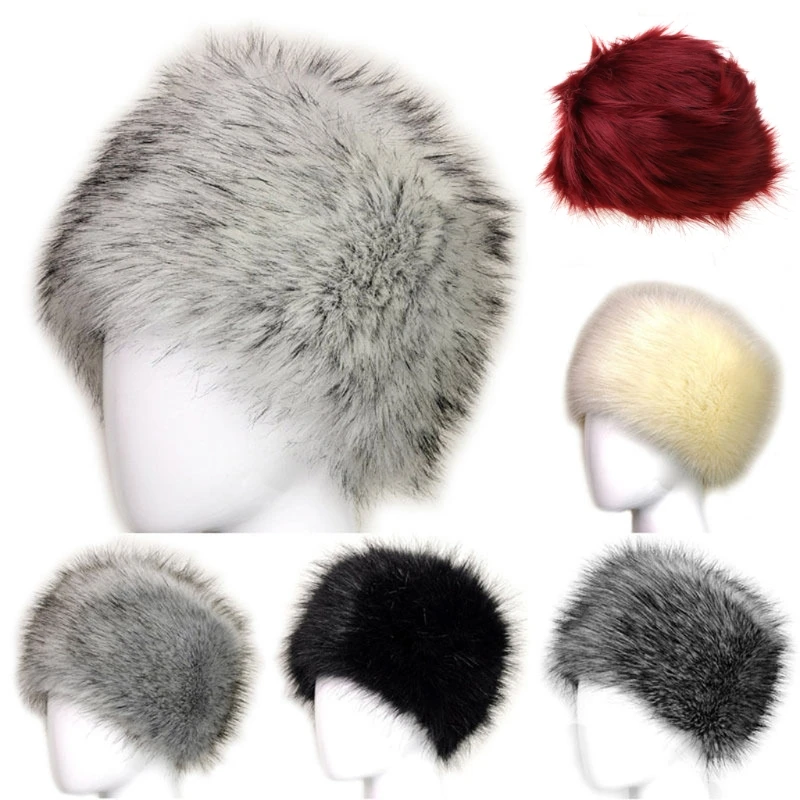 

Women Black Faux Fur Hat Russian Winter Warmer Ear Cap Ushanka Cossack Ski
