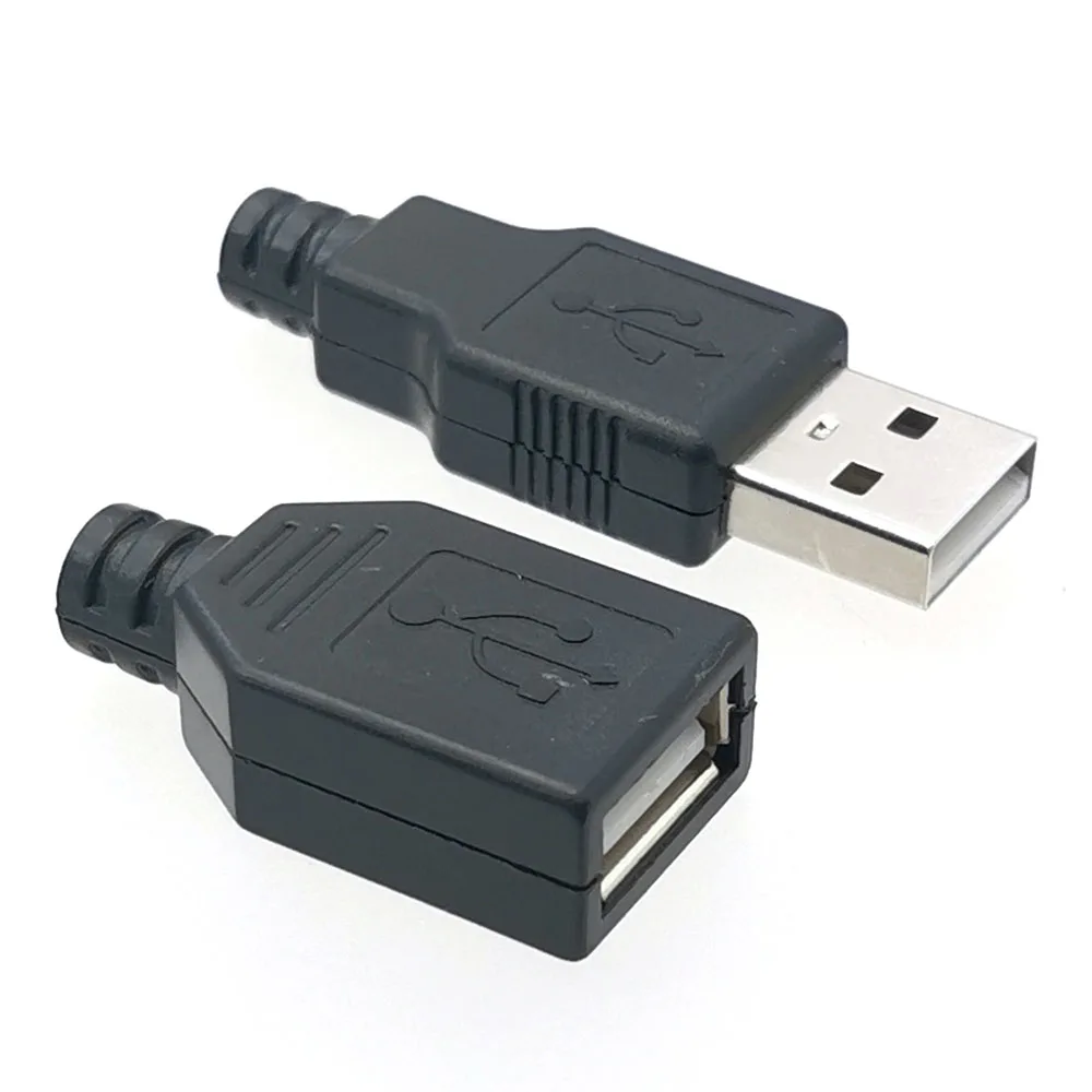 10 шт. 2.0USB тип A штекер 4pin разъем с черной пластиковой крышкой 4P USB 2 0 паяльные