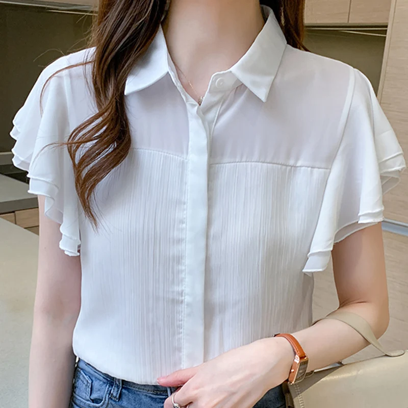 

Summer Women White Blouse Short Sleeve Chiffon Blouse Shirt Tops Blouse Women Blusas Mujer De Moda 2021 Blouses Femme Shirts F62