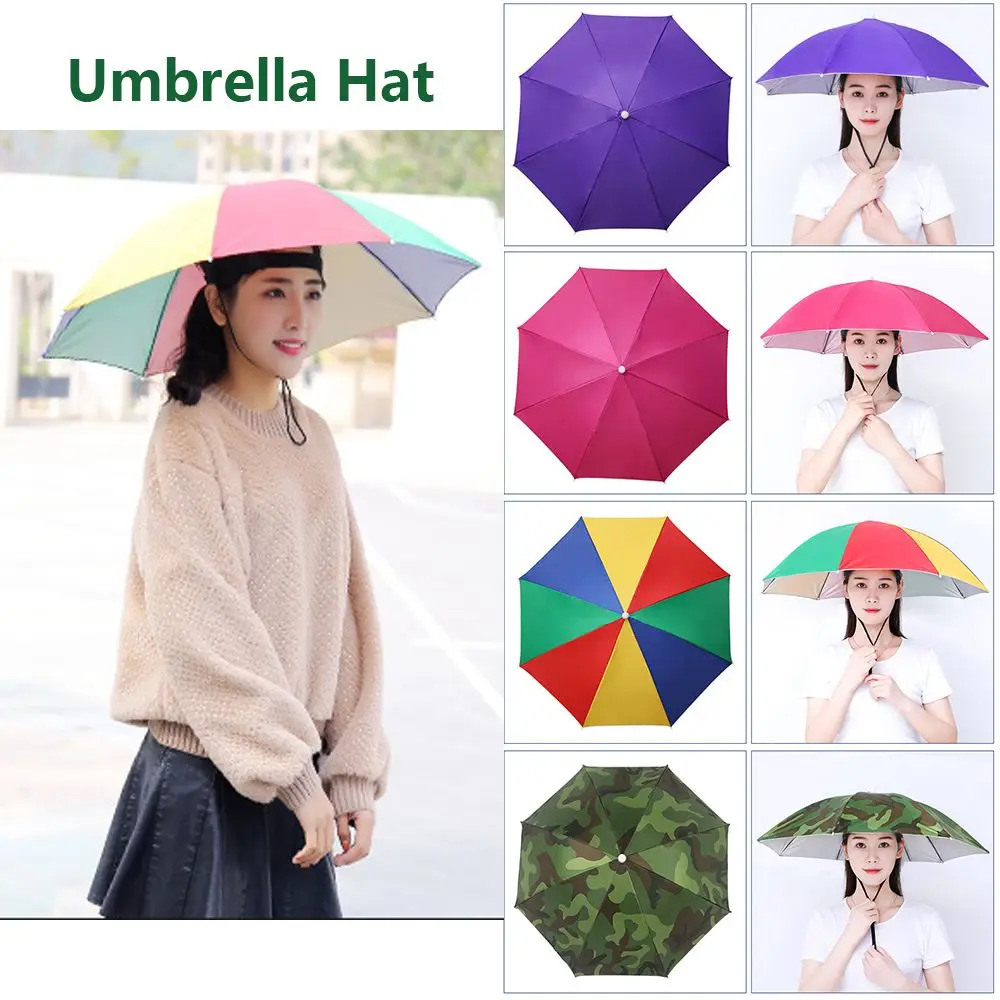 

Fishing Camping Portable Folding Sunshade Rain Gear Beach Head Hats Head Wearing Umbrella Hat