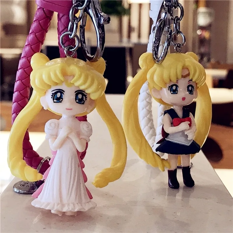 

cartoon Sailor Moon Pendant Keychain Holder Key Chain Car Keyring Mobile Phone Bag Hanging Jewelry Kids Gifts