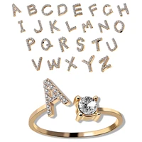 creative a z alphabet 26 letter rings personality initial name open silver color rhinestone finger ring party jewelry lover gift