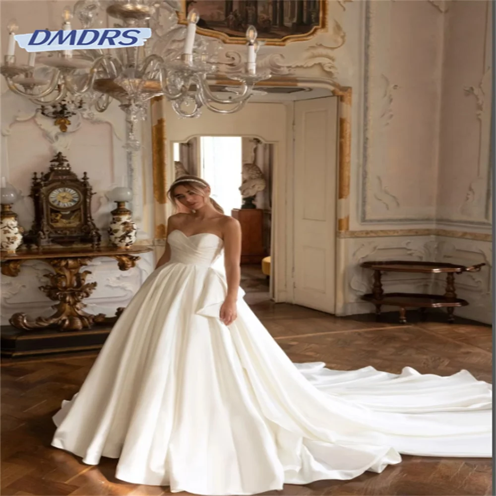 

Простое свадебное платье до пола без бретелек, элегантное ТРАПЕЦИЕВИДНОЕ свадебное платье без рукавов, классическое платье невесты