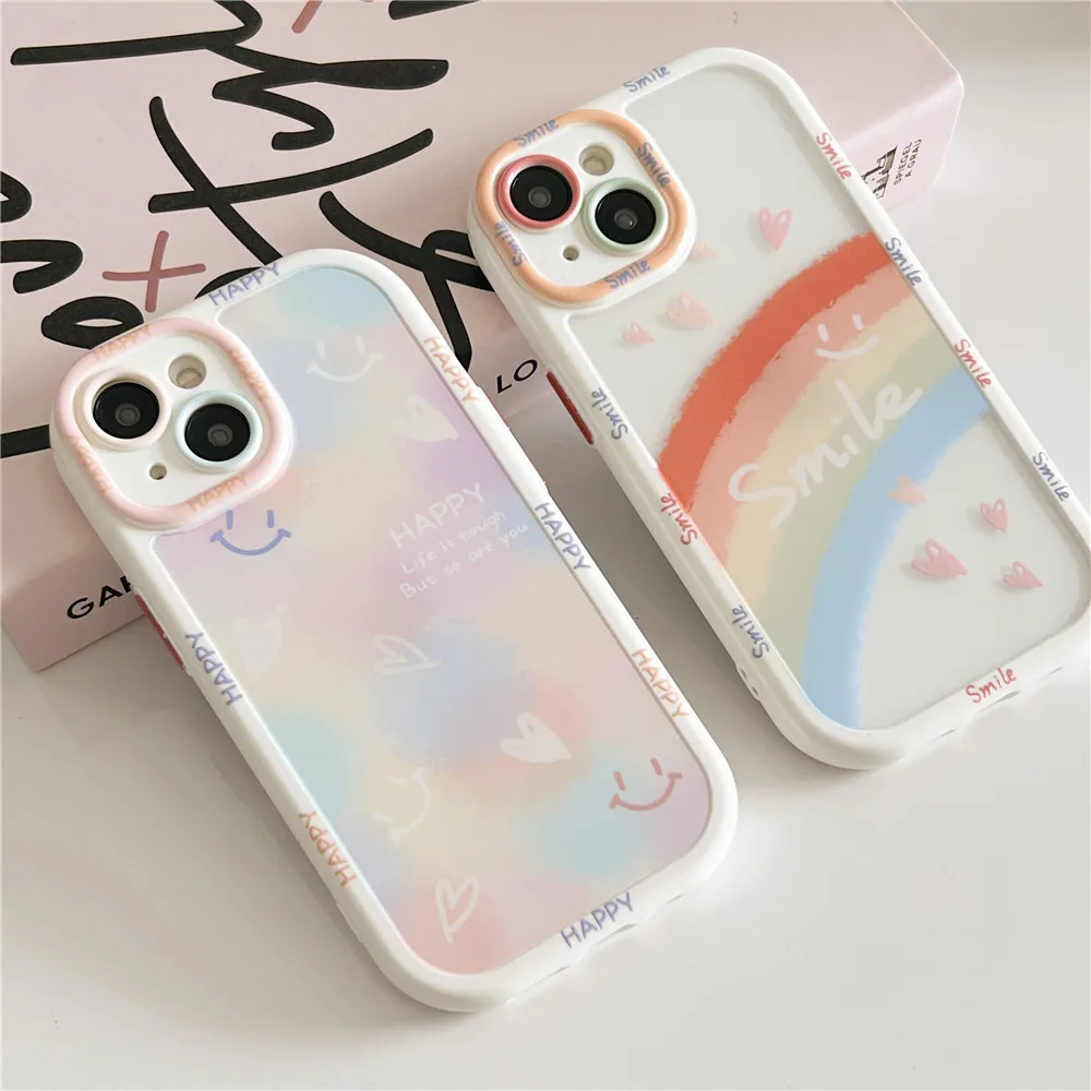 

Cartoon Rainbow Love Smiling Face Phone Case For iphone 14 13 12 11 Pro Max X XR XSMAX 7 8 Plus SE TPU Case Cover new products