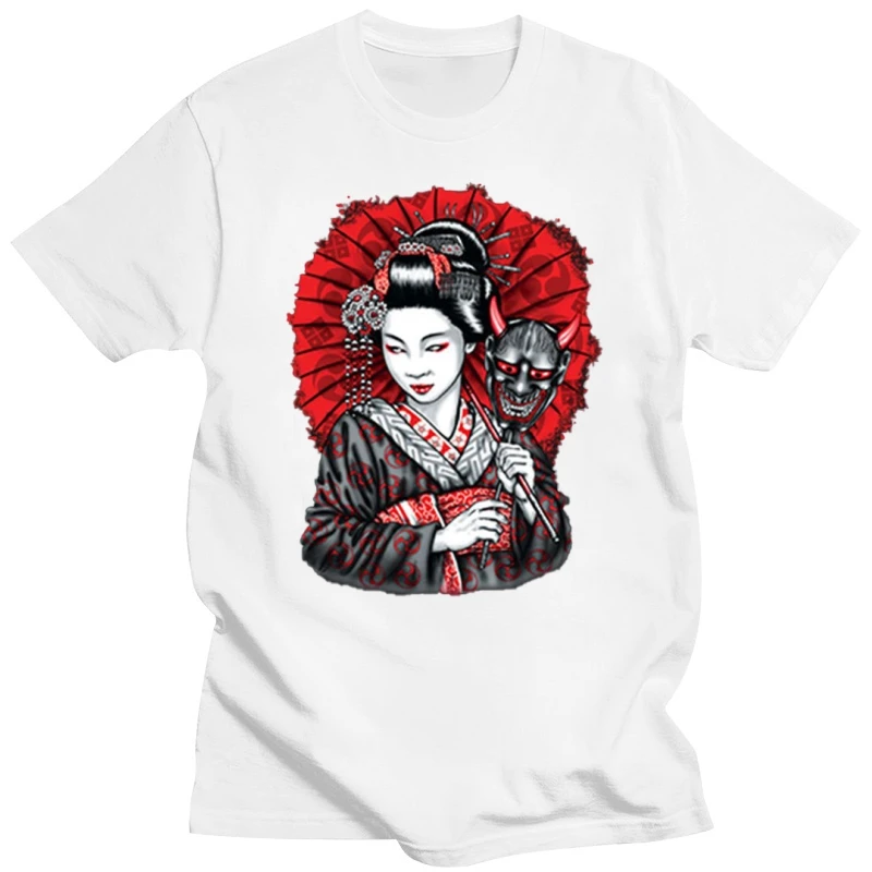 

Mens Geisha Oni Mask Yokai Ogre Kuruoshiki Asian Art Culture Fashion T-Shirt Cartoon T Shirt Men Crewneck New Unisex Tshirt