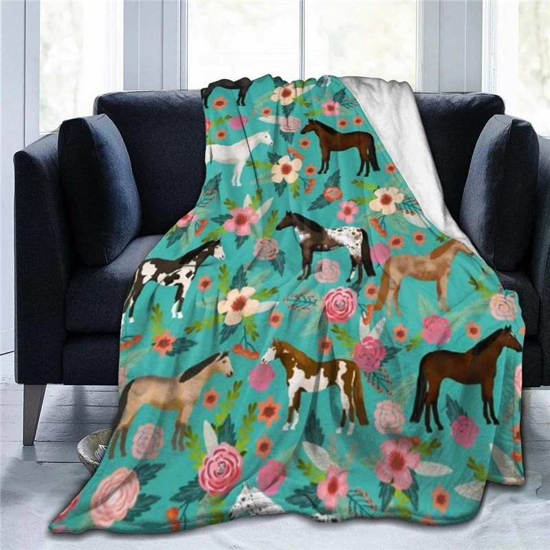 Мультяшное цветное одеяло с цветами и лошадью плюшевое мягкое теплое покрывало s