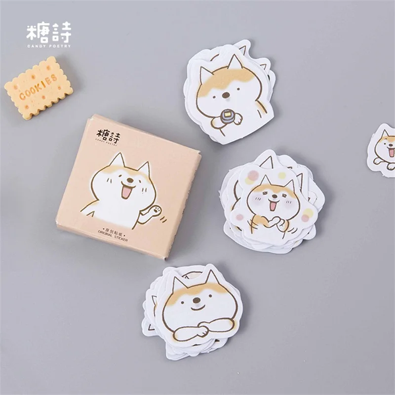 

40Packs Wholesale Mini Box stickers Dog Shiba Inu handbook diary adhesive Album animal Decorative Cartoon Hand account Seal 4CM