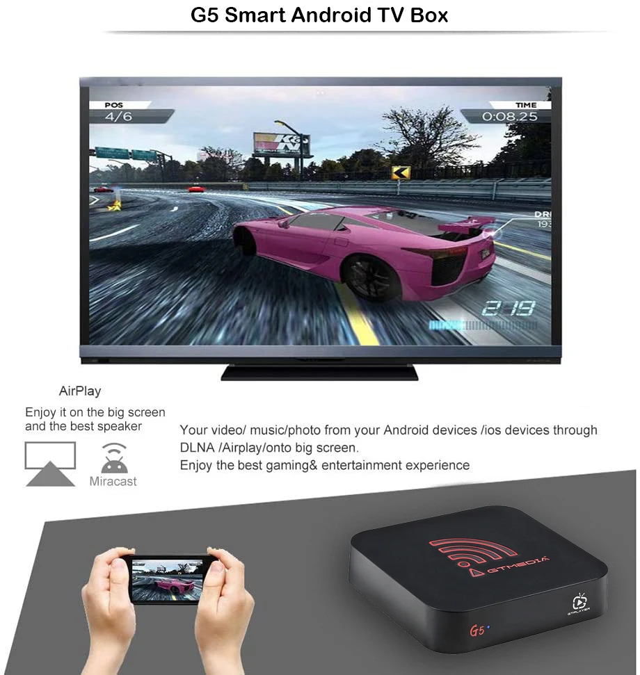 GTMEDIA G5 TV BOX 4K For Android 9.0 4+64G Built-in 2.4G/5G Dual Wifi BT 4.0 Support Xtream IPTV HD Netflix H.265 Media Player |