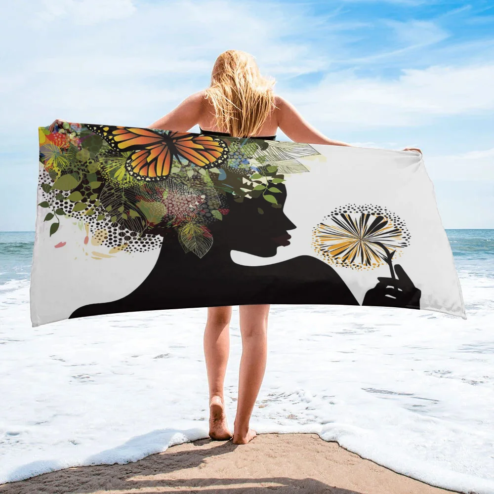 

Woman Butterfly Petals Dandelion Bath Towel Camping Bathroom Accessories Microfiber Beach Towel Home Bath Towels for Adults