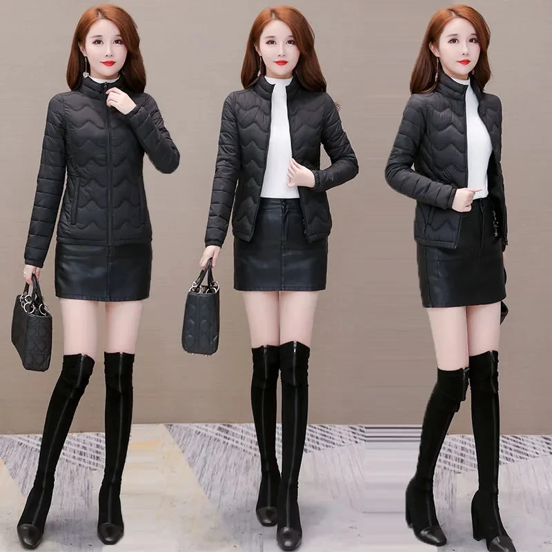 Short Down Padded Jacket Women's Parka 2022 New Winter Stand Collar Long Sleeve Solid Fashion Female Portable Ultralight Outwear