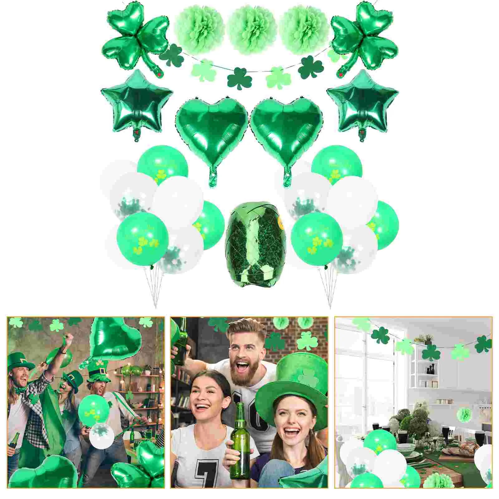 Decorative Balloon Kit Green Balloons Party Supplies Shamrock Mylar Balloons Paper Shamrock Decor Lucky Leaf Balloon