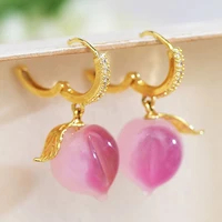 new french light luxury exquisite acrylic pink peach women earring micro inlaid zircon sweet temperament ladies earrings jewelry
