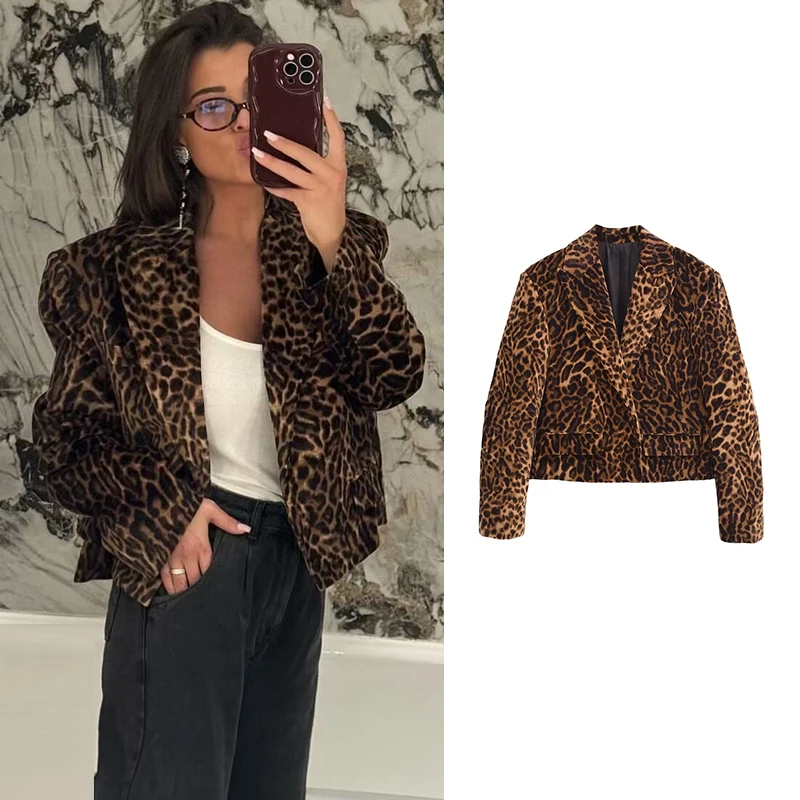 TRAF Осенние куртки женские пиджаки 2024 новые элегантные леопардовые уличные