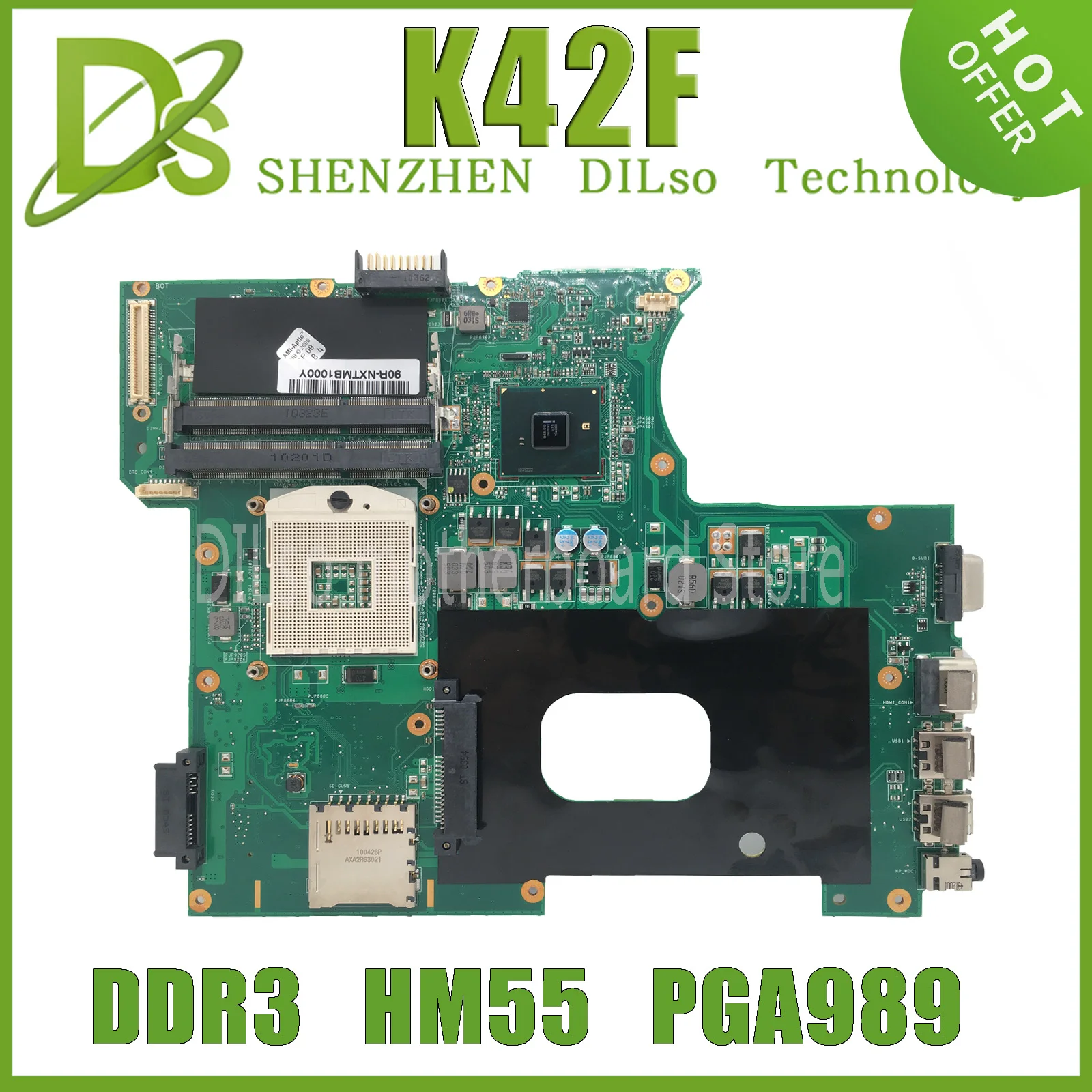 KEFU K42F материнская плата Rev 2,0 3,2/3,3 GMA HD USB2.0 HM55 PGA989 для Asus K42 X42F A42F P42F материнская плата 100% полностью протестирована