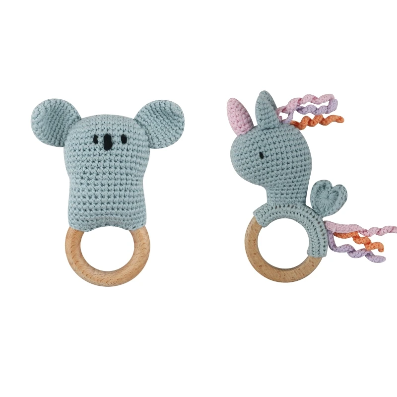 

Детский Прорезыватель для зубов, ручная работа, вязаные животные, погремушки, Буковый деревянный браслет, кольцо для прорезывания зубов для...