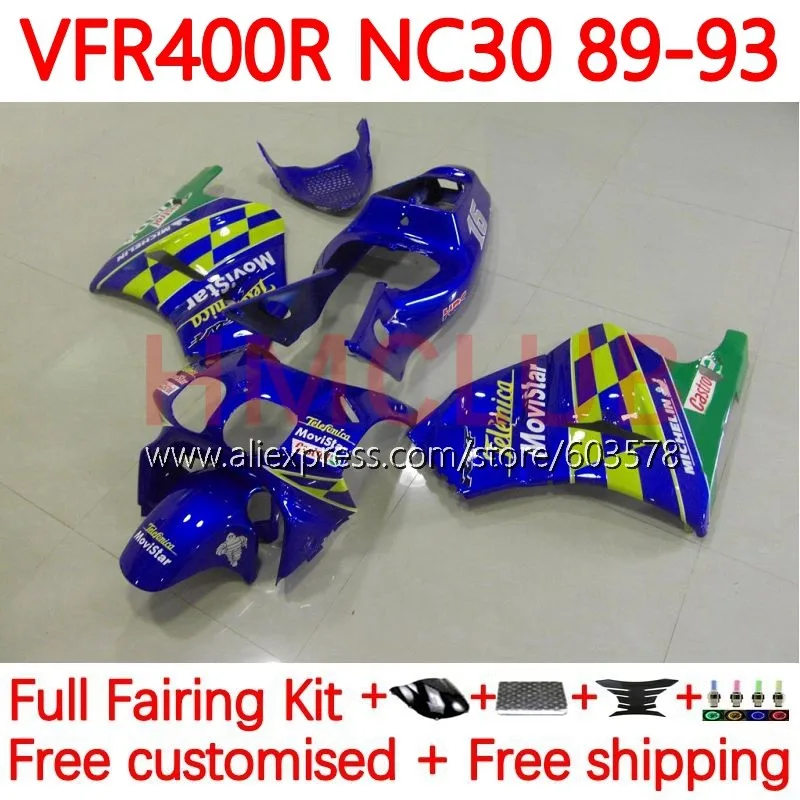 

Обтекатель 133No.14 Movistar Blue для HONDA VFR400 V4 VFR400R RVF VFR 400 R RR CC 1989 1990 1991 1992 NC30 89 90 91 92 93