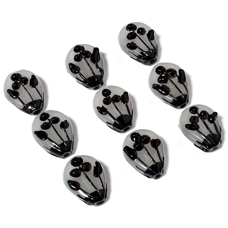 

22*17mm Fashion Lampwork Black Water Drop Shape Beads For Jewelry Making DIY Accessories With 2 Holes 2Pieces/Lot Wholesale