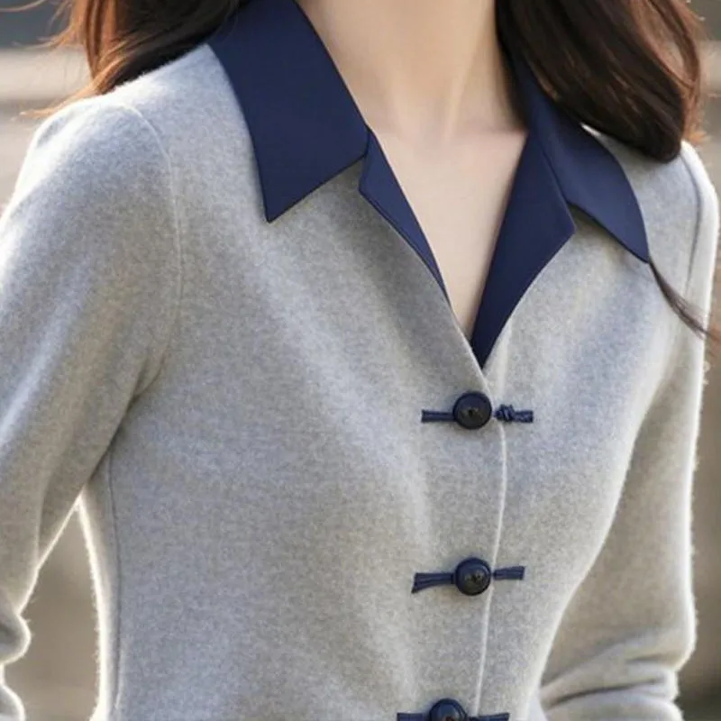 Новый вязаный свитер с длинным рукавом и отложным воротником женские пуловеры