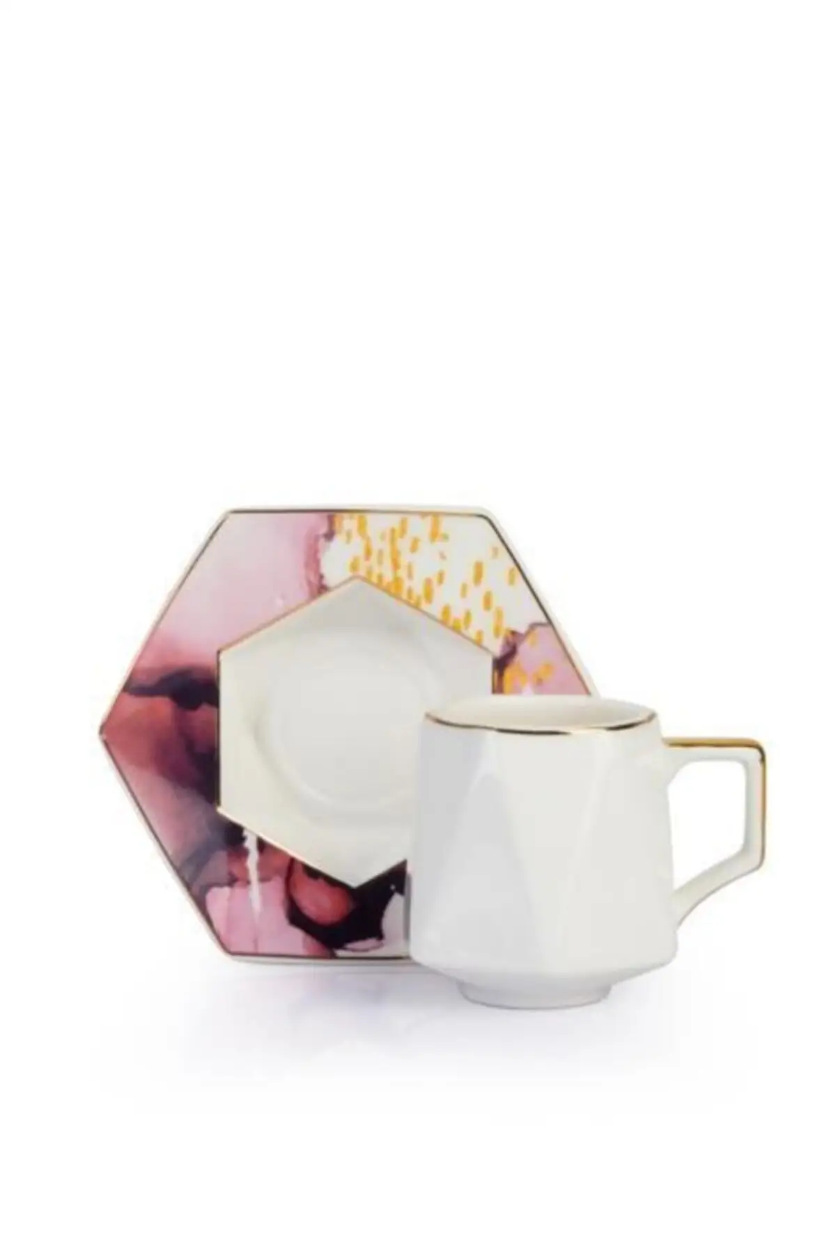 

Amazing Turkish Greek Arabic Coffee & Espresso Cup Set Prism 6 Psc. Porcelain Pink Flowering Coffee Cup Suit 10086