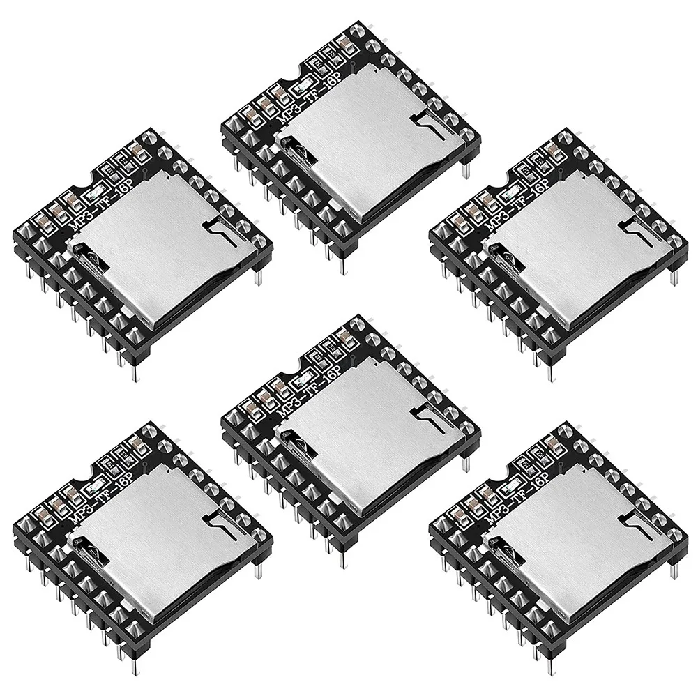 

6 шт., мини-mp3-плеер, аудиомодуль, плата декодирования голоса MP3, последовательный порт TF-карты, U-диск, музыкальный модуль аудио-и голосового а...