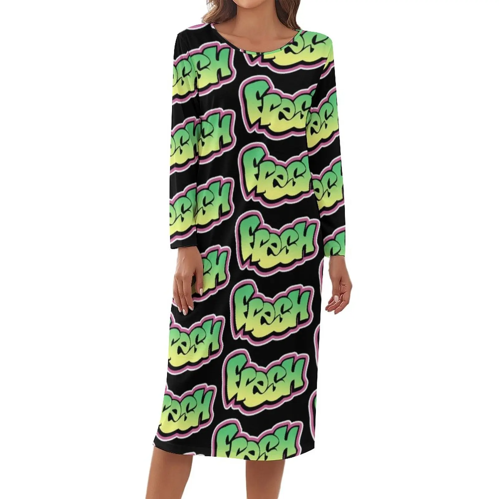 

Graffiti Pajama Fresh U Neck Plus Size New Year Dress New Ladies Modern Sleepwear