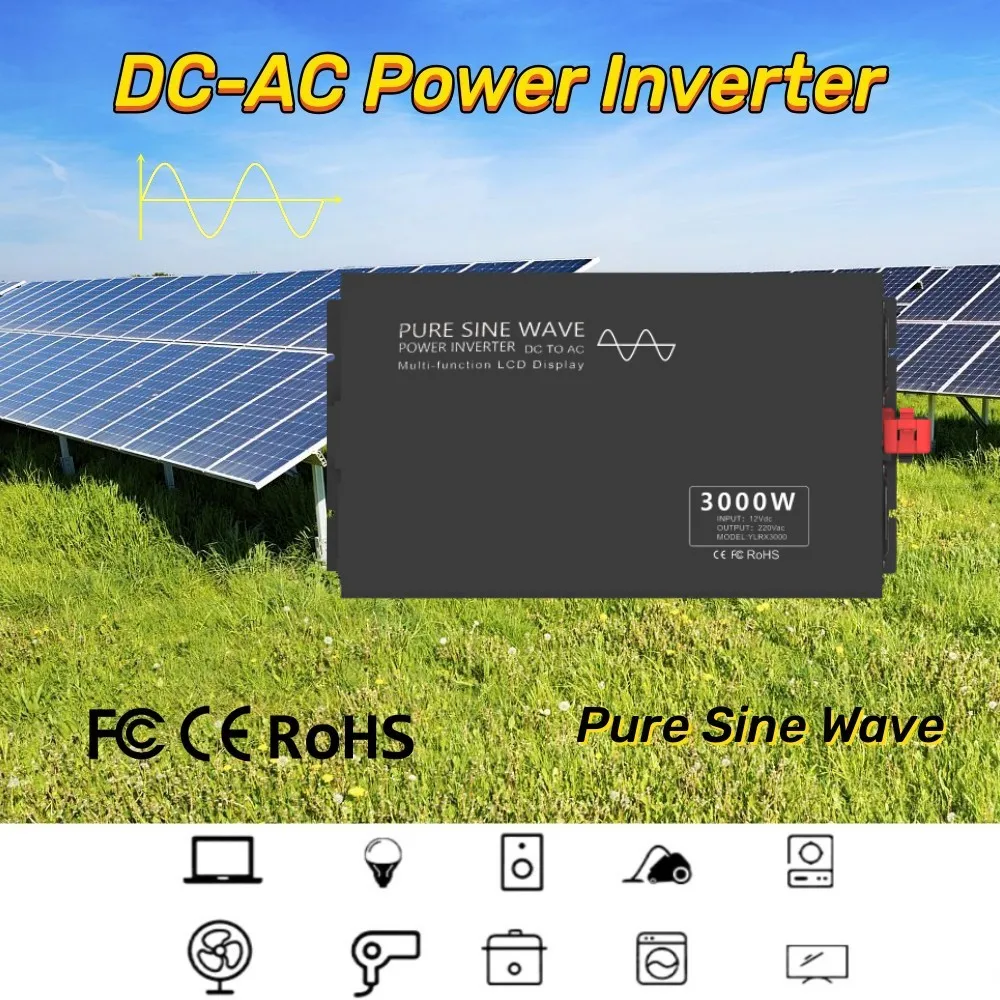 

Power Inverter 3000W Continuous Power Pure Sine Wave Inverter DC12V 24V To AC 220V 110V Power Inverter Power Supply