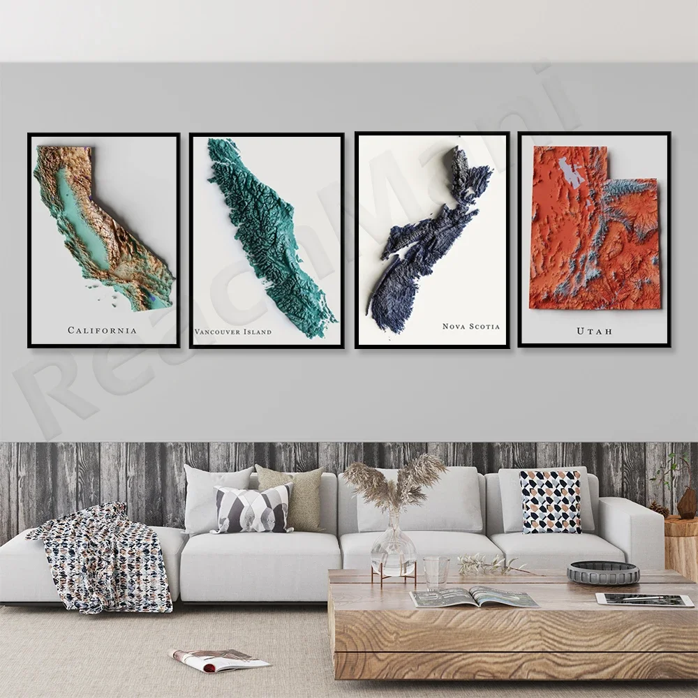 Плакат С Топографической Картой - Настенный Декор Принт Нью-Йорка Шотландии Юты