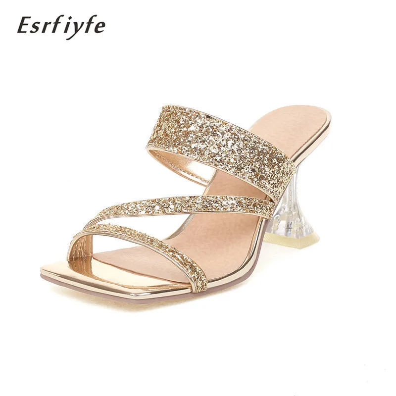 

ESRFIYFE 2022 New Large Size Slippers Women Slippers Ladies Stiletto Shoes Designer Shoes Summer High Heels Demonia Shoes Bling