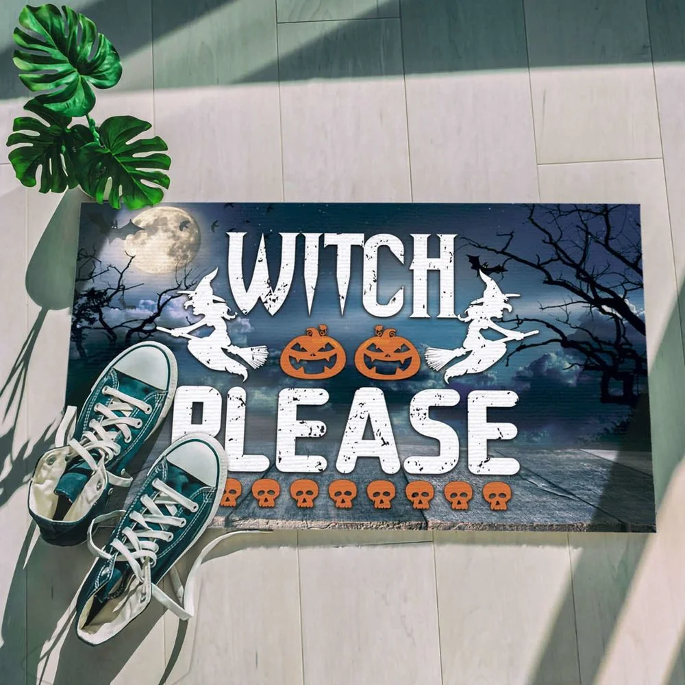 

Happy Halloween Witch Please House Rules Doormat 3D Printed Carpet Soft Flannel Non-Slip Doormat for Bedroom Porch