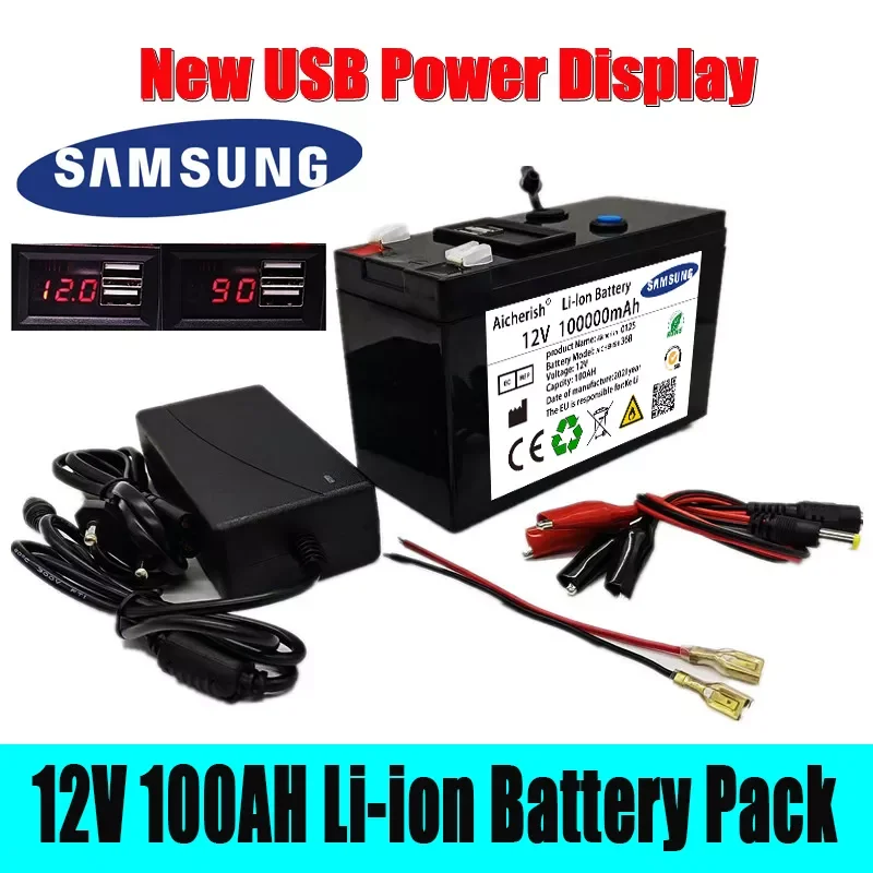 

NEW LiFePO4 Lithium Battery 12V 100Ah Draagbare Oplaadbare Batterij Ingebouwde 5V 2.1A Usb Power Display Poort Opladen Met + Lad