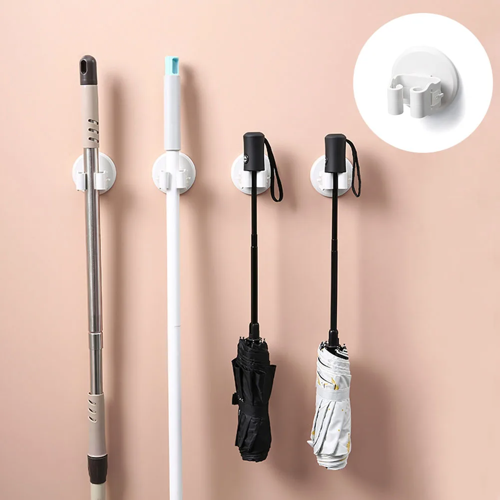 

Wall-mounted Mop Clip Fixed Storage Rack Traceless Mop Broom Hook No Punching Strong Sticky Hooks Household Hanging Racks