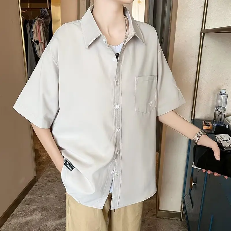 Summer Ice Silk High-end Shirts Short-sleeved Shirts Men's Trendy Five-quarter-sleeved Shirts Are Light and Handsome Shirts