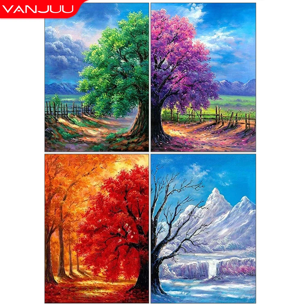 

5D Diamond Painting Diy Four Seasons Diamond Cross Stitch Full Round Diamond Embroidery Mosaic Art Home Decor Gift