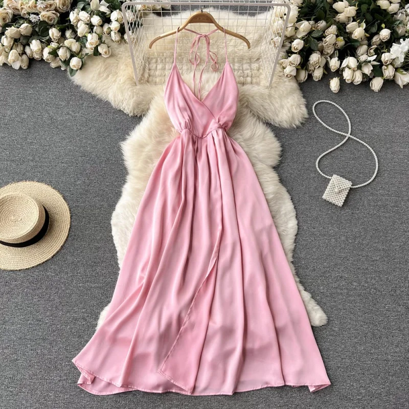 

GLAUKE 2022 Dress Women Summer Simple Sleeveless Elegant Calf-mid Solid Lovely Stylish Cozy Baggy Girls Sundress