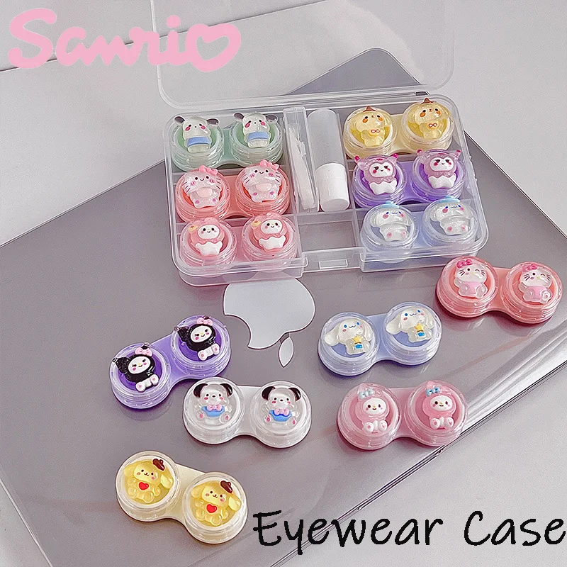 

6PCS Kawaii Sanrio Hello Kitty Contact Lens Case Kuromi My Melody Cinnamoroll Anime Portable Lenses Pupil Storage Box Travel Kit