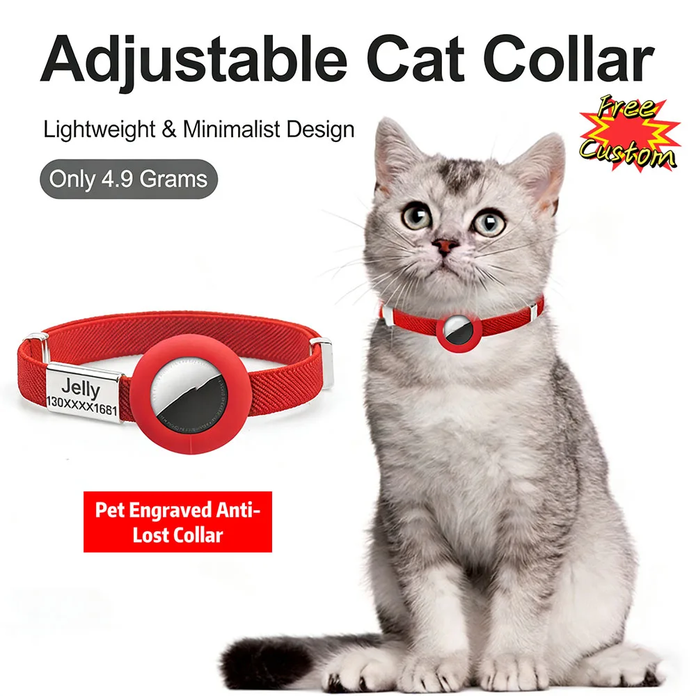 Фото Модный AirTag кошачий ошейник, эластичный индивидуальный именной бирки, трекер, чехол с GPS, держатель с защитой от потери, регулируемый идентификатор домашнего животного, милый ошейник для собак и котят №3