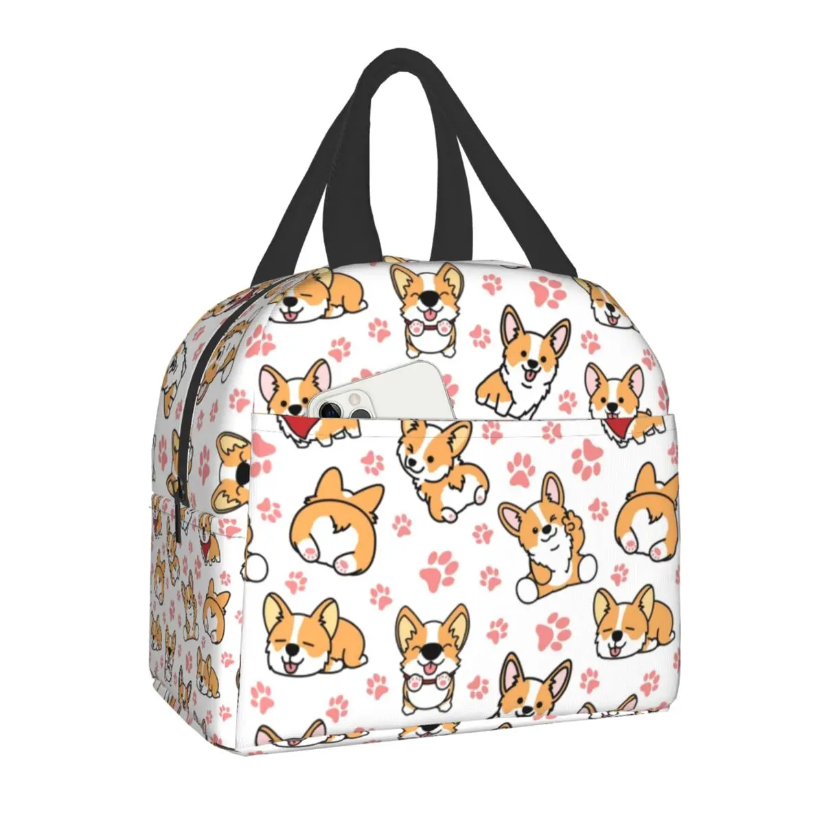 Cute Corgis Insulated Lunch Bags for School Work Picnic Food Leakproof Cooler Thermal Corgi Dog Paw Lunch Box For Women Kids